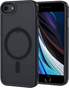 XTCASE Funda Magnética para iPhone SE 2020/2022 / iPhone 8 [Compatible con Magsafe], Carcasa Translúcido Mate Trasera Resistente a arañazos TPU Parachoques Antigolpes Ultra Fino Caso,Negro
