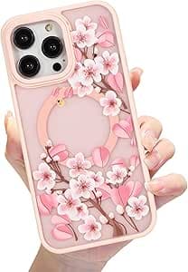 Compatible con iPhone 14 Pro Max, funda magnética mate translúcida [funda MagSafe de lujo a prueba de golpes, cubierta trasera dura con bonito patrón de flores] funda para iPhone 14 Pro Max