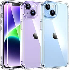 TAURI Funda Compatible iPhone 14 Plus,[Anti-Choque Delgada][Protección Militar ] Carcasa Protectora anticaída，con Protector Pantalla-Transparente