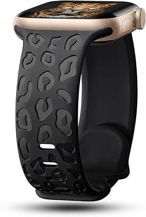 CreateGreat Correas grabadas de leopardo compatibles con Apple Watch Band de 1.575 pulgadas, 1.614 pulgadas, 1.496 pulgadas, correa de silicona compatible con iWatch Series 10, 9, 8, 7, 6, 5, 4, 3, 2,
