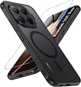 Hensinple Funda Magnética para Xiaomi 15T Pro 5G con Cristal Templado, Compatible con MagSafe, Carcasa Antigolpes Protección Esmerilado Translúcido Resistente a Arañazos (Negro)