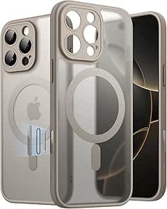 JETech Funda Magnética para iPhone 16 Pro MAX 6,9 Pulgadas con Botón Control Cámara, Compatible con MagSafe, Carcasa Slim Antigolpes Respaldo Mate Translúcida (Titanio Natural)