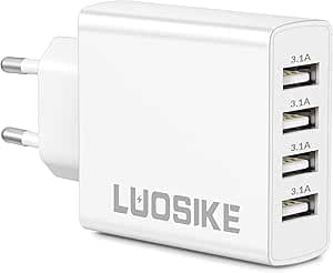 Enchufe USB-A, 4 Puertos Cargador USB Multiple 5V/3.1A para Kindle Mini Ventilador Earbuds Watch iPhone Samsung iPad, 15.5W Enchufe Carregador Adaptador Charger Cargador Rapido Doble