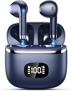 Auriculares Inalambricos Bluetooth, Auriculares Bluetooth 5.3 Con 4 HD Micró HiFi Estéreo, Cascos Inalambricos Bluetooth Control Táctil, Pantalla LED Reproducción De 40H, IPX7 Impermeable, Azul