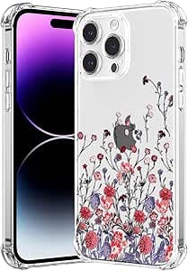 RALEAVO Funda transparente compatible con iPhone 16 Pro Max (6.9 pulgadas), diseño floral, suave, delgada, con patrón de flores, para iPhone 16 Pro Max, flor roja