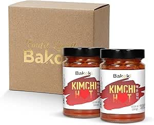 Bakoki Premium 매운 김치 Hot‑Kimchi (Gochugaru) – kimchi coreano picante de repollo napa, fermentado de manera tradicional, probiótico y rico en umami, sin aromas artificiales (2 × 300 g)