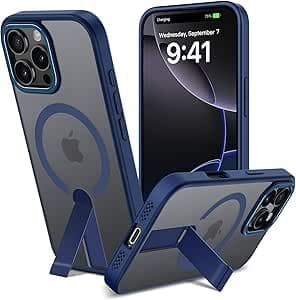 Funda Magnética para iPhone 16 Pro MAX con Metal Kickstand, Compatible con MagSafe, Carcasa Mate Traslúcido de Invisible Soporte, Antihuellas Antigolpes Teléfono Carcasa, 3 Modos de Soporte