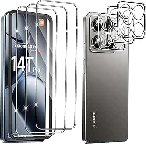 3 Piezas Protector Pantalla para Xiaomi Mi 14T Pro 5G con 3 Piezas Protector Camara, Cristal Vidrio Templado Anti-Arañazos, 9H Dureza, Ultra HD Cristal Templado