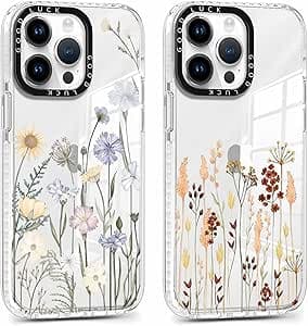 Xylota 2 Piezas Funda para iPhone 16 Pro MAX 6,9", Transparente Carcasa Aesthetic Dibujos Flores Corazones Mujer Niñas Case, Silicona Suave TPU Antichoque Protección Cover para iPhone 16 Pro MAX, 22