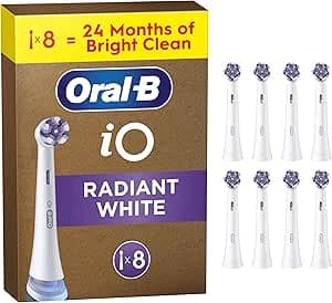 Oral-B iO Brilliant White Original Replacement Toothbrush Heads for Oral-B iO Electric Toothbrushes, Teeth Whitening, White, Pack of 8