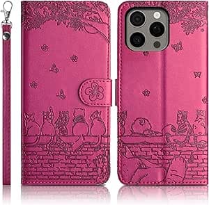 Funda para iPhone 16 Pro MAX 5G Flip Fundas de Cuero PU Premium Cover iPhone 16 Pro MAX 5G Magnético Tarjetero y Suporte Silicona Carcasa Compatible con iPhone 16 Pro MAX 5G Rosa Roja