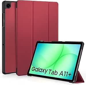 EasyAcc Funda Compatible con Samsung Galaxy Tab A11+/ A11 Plus 11 Pulgadas 2025 SM-X236B/SM-X230– Ultra Slim PU Protectora Carcasa con Función de Soporte función Atril, Rojo Vino