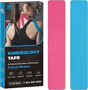 Cinta Kinesiológica AnjoCare, Vendas Kinesiológicas pre-cortada de 5cm x 5m para fisioterapia y deportes, Cinta deportiva resistente al agua para dolor de rodilla, codos y hombros (Rosa + Azul)