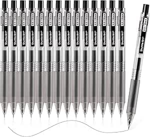 Shuttle Art 15 Bolígrafos Gel Negro, Bolígrafos Retráctiles de Tinta Negra (0,5mm), InkGlide Series de Punta Fina para Escribir Diario Tomar Notas Escuela Oficina Hogar