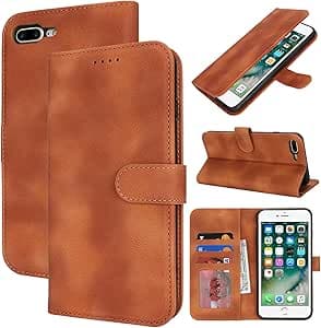 Zouzt Funda para iPhone 7 Plus, iPhone 8 Plus 5,5 Pulgadas Estuche PU Billetera Cuero, Titular de Tarjeta de crédito, Ranura de Crédito Flip Shockproof Protectora de Teléfono - Marrón Claro Cintage