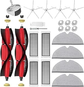 Accesorios de Repuesto para Xiaomi Roborock S5 Max S6 MaxV S6 Pure S6 Max S50 S51 S55 S5 S60 S65 S6, 2 Cepillo Principal, 4 Filtro HEPA, 4 Cepillo Lateral, 1 Ruedas, 4 Paños, 6 Filtro de Agua